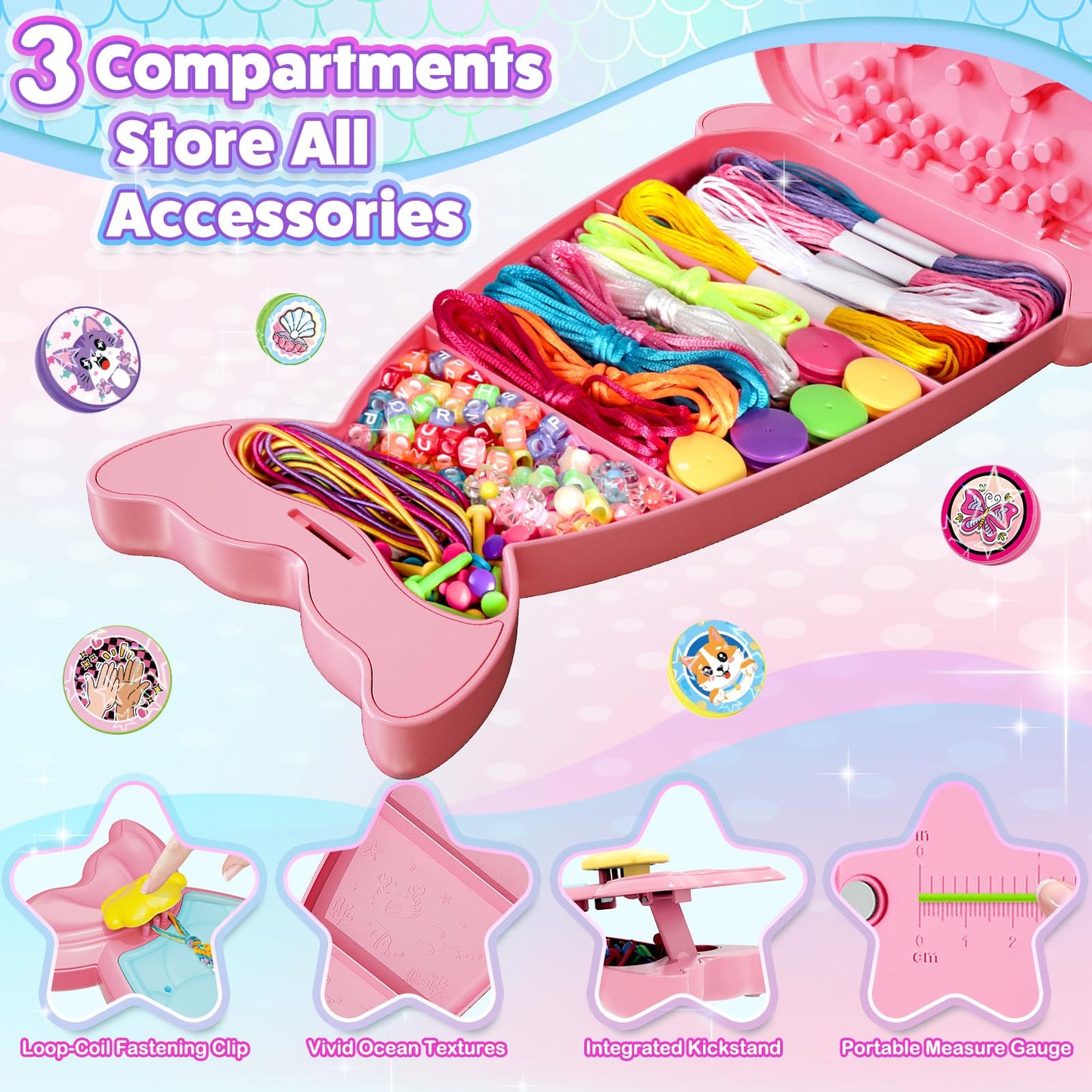 Euclidean Cube Bracelet Making Kit for Girls, 2 in 1 Fishtail Shape DIY Jewellery Making Kit, Arts and Crafts for Kids Age 6-12, Birthday Christmas Gifts for 6 7 8 9 10 11 12 Years Old Girls (Pink)
