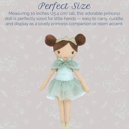 MON AMI Joelle The Princess Pocket Doll 10"/25 cm | Soft Plushie with Crown & Sparkly Dress | Mini Cuddly Doll for Playtime, Travel & All Ages