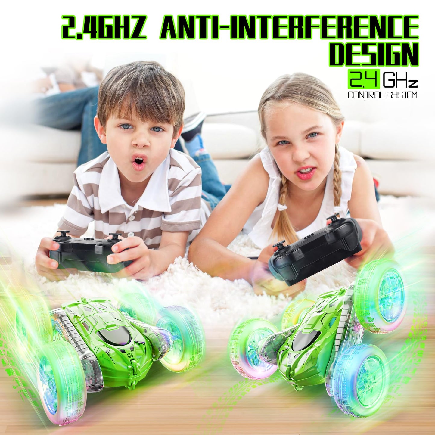 YouCute Remote control cars for Kids Age 4 5 6 7 8 9 10+ Year Old Boys Girls RC Stunt Car Toys Birthday (Green)
