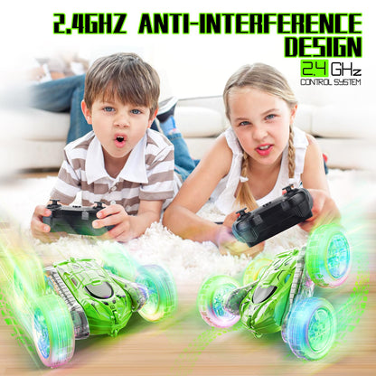 YouCute Remote control cars for Kids Age 4 5 6 7 8 9 10+ Year Old Boys Girls RC Stunt Car Toys Birthday (Green)