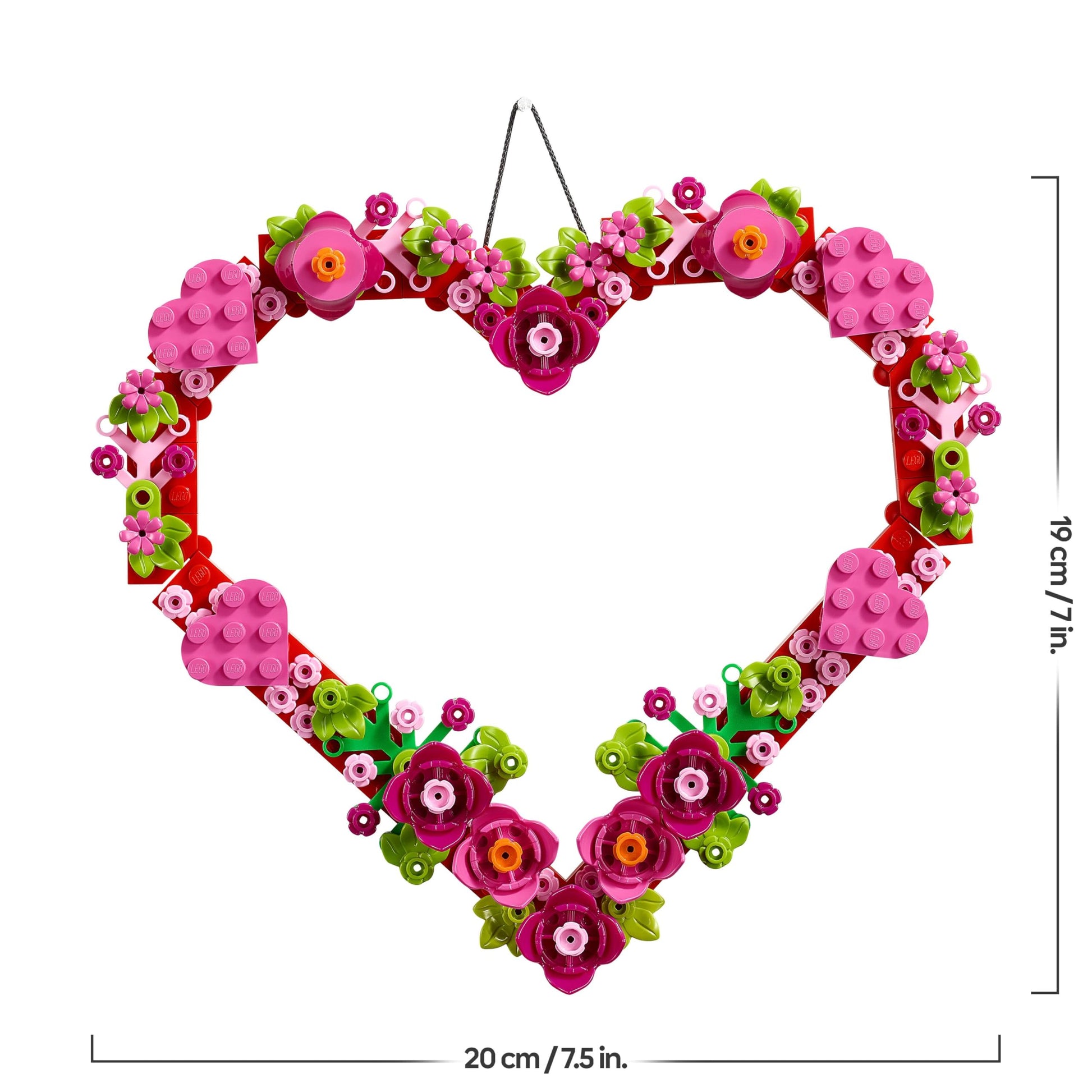 LEGO Heart Ornament Toy arts and crafts kit featuring colorful flowers, leaves, and smaller hearts for kids aged 9+.