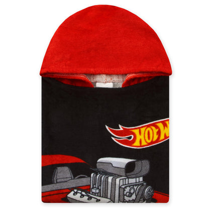 Hot Wheels Towel Poncho, Car Hooded Towel For Kids, Boys Beach Towels And Swimming Towels, One Size, Black