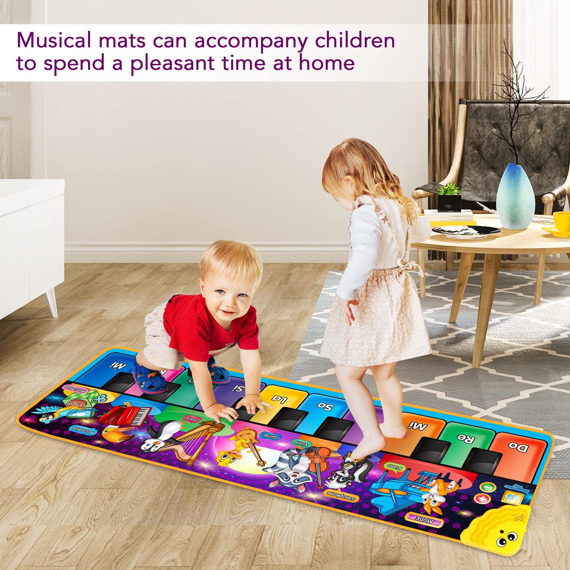 Kids Tesok musical piano mat with 10 keys, 25 sounds, and colorful animal designs for early education fun.