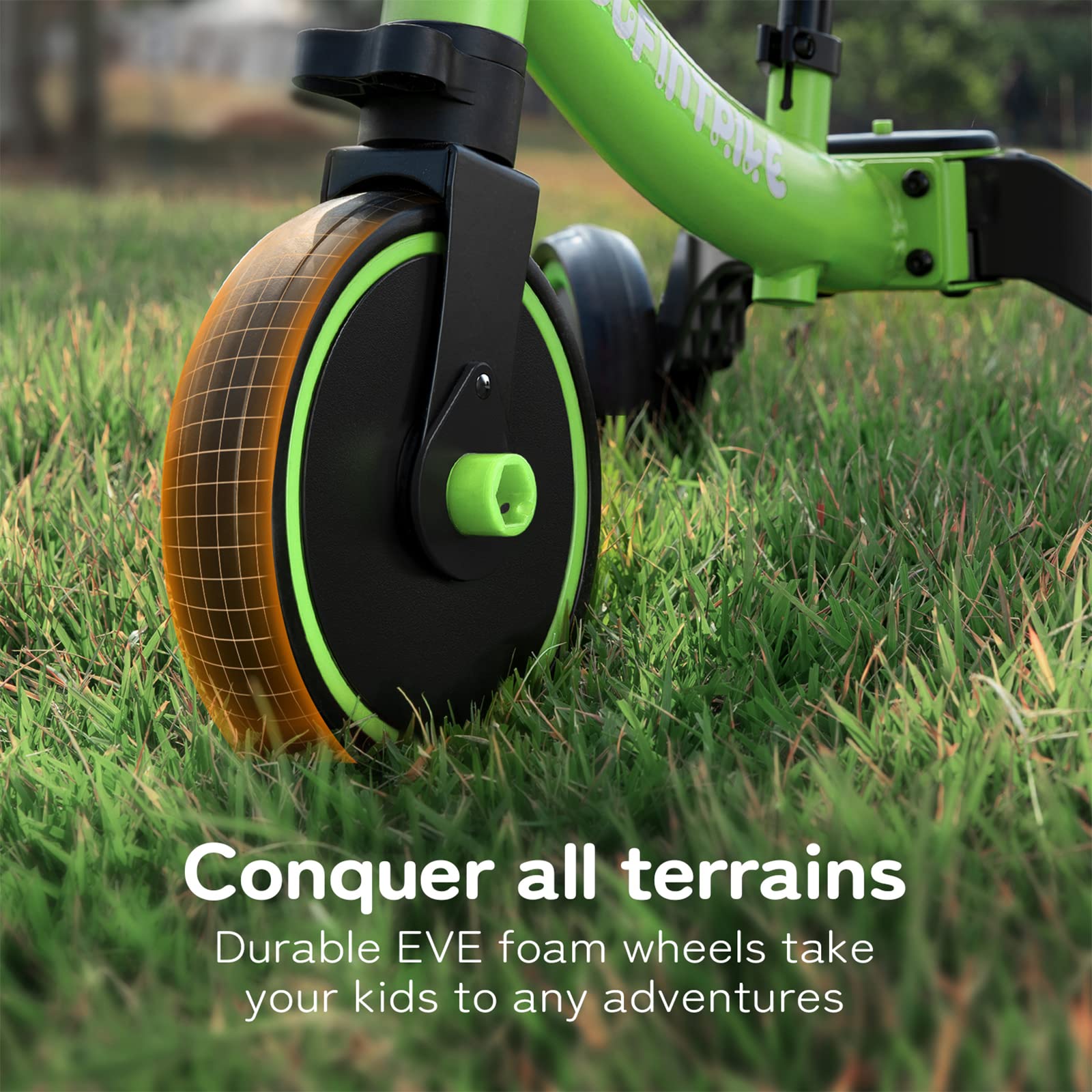 Besrey 5-in-1 toddler bike with green frame, tricycle, balance training, and removable pedals for kids 10 months to 4 years old.