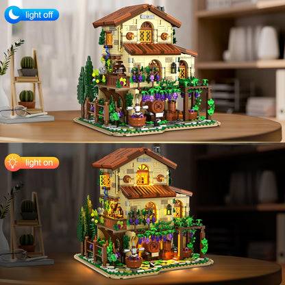 INSOON Winery Chateau House Building Set with Lights, Vineyard Castle Construction Model Home Decor, 1826 PCS Vine Estate Autumn Cabin Building Block Kit Gift for Mothers Day Adults Teens Boys Girls