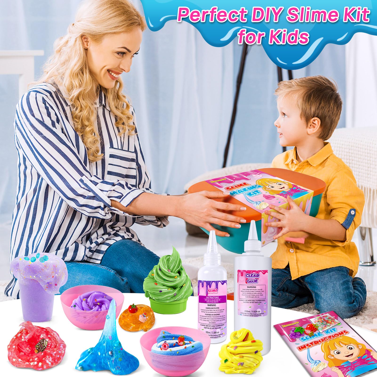 YOPINSAND Ice Cream DIY Slime Kit for girls with butter, foam, cloud slime, add-ins, foam balls, and charms, perfect for kids aged 6-12.
