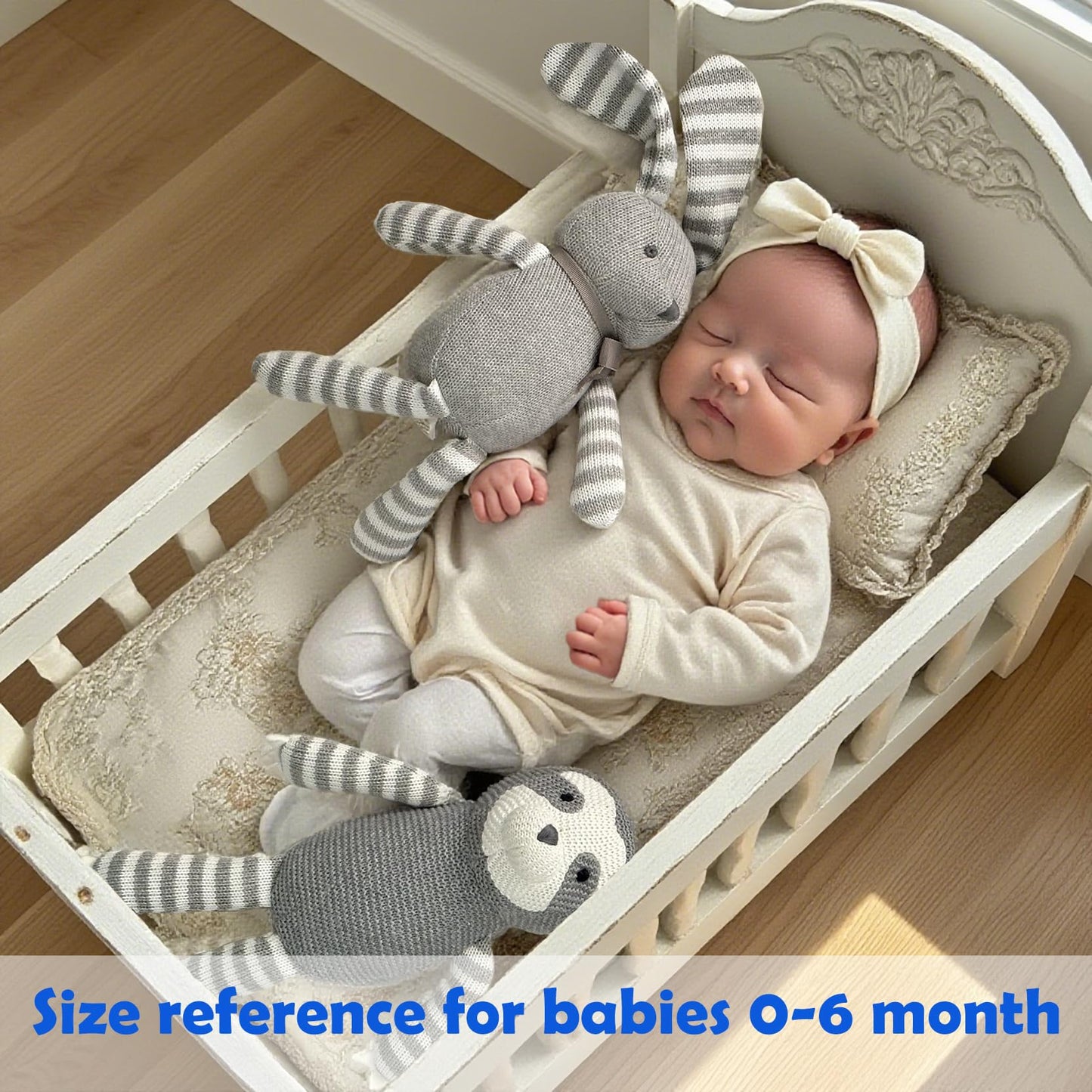 FLUFFYFUN 100% Organic Cotton Grey Bunny Rabbit Teddy 7.1", Easter Baby Teddy Soft Toys For Newborn