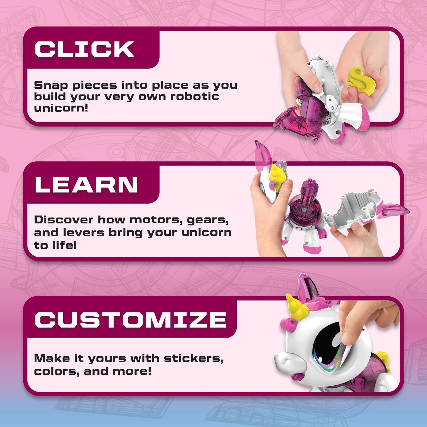 Build-a-Bot: Unicorn | Build Your Own Interactive Pet Unicorn | Easy Click 'n' Create System | 20+ Piece STEM Robot Kit for Kids | For Ages 4+