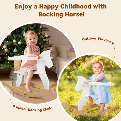 Belleur wooden rocking horse for kids aged 1-3, with removable fence, suitable for indoor and outdoor toddler riding and play.