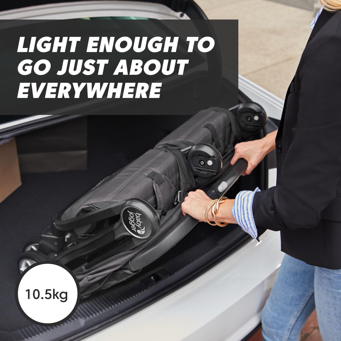 Baby Jogger City Tour 2 Double travel pushchair in pitch black, lightweight, foldable double buggy for easy portability and convenience.