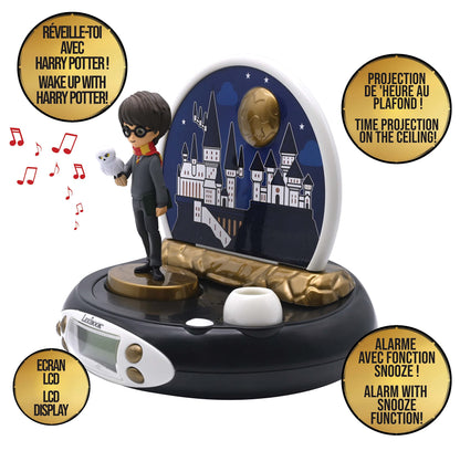 LEXIBOOK, Harry Potter, Projector Alarm Clock for kids, Nightlight and time projection to the ceiling, Sound Effects, Battery-powered, Black, RP500HP