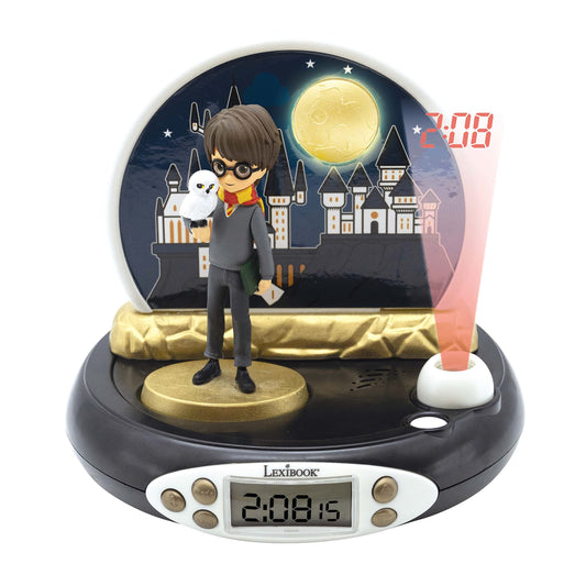LEXIBOOK, Harry Potter, Projector Alarm Clock for kids, Nightlight and time projection to the ceiling, Sound Effects, Battery-powered, Black, RP500HP
