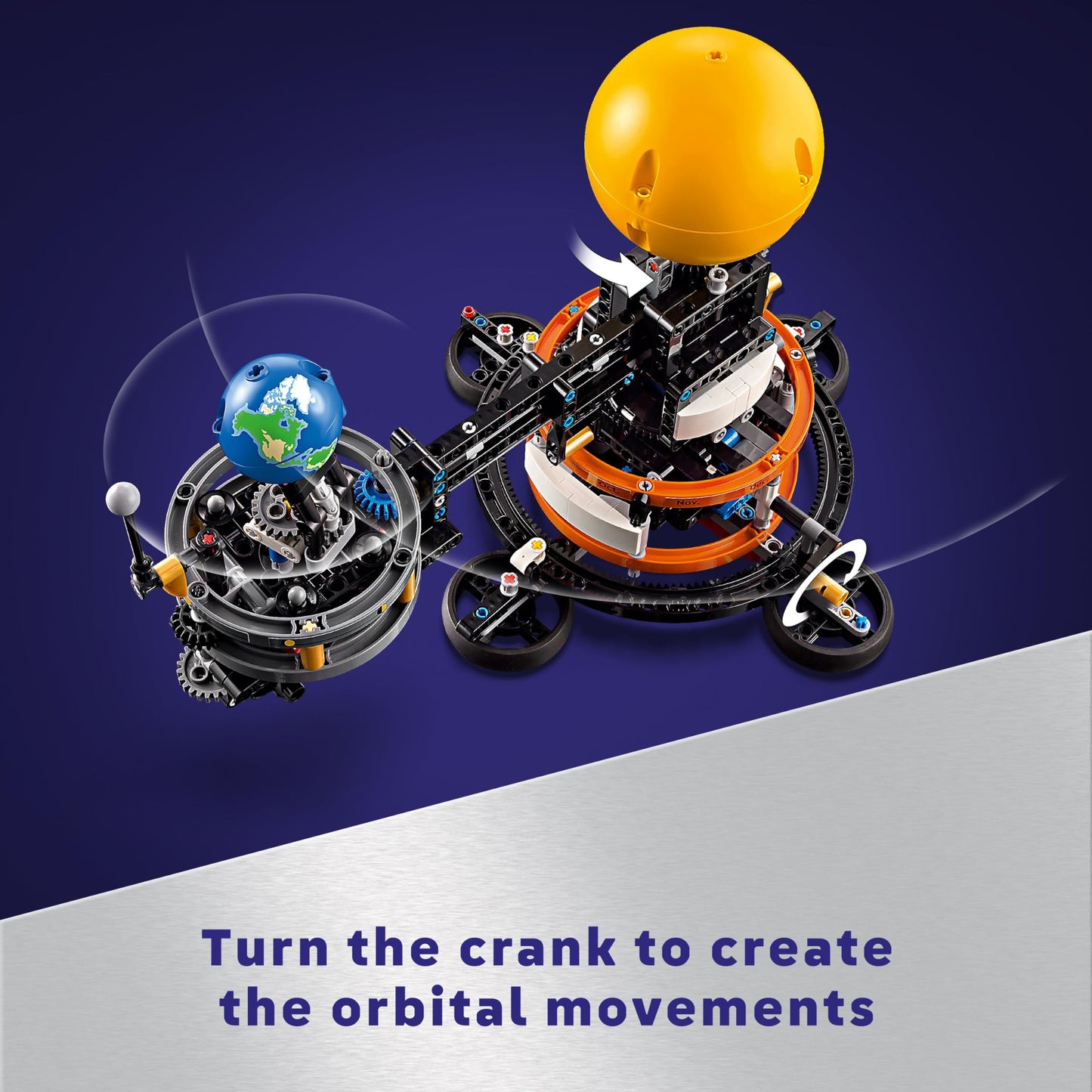LEGO Technic Planet Earth and Moon model set showing detailed planetary orbits and components for creative play.
