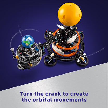 LEGO Technic Planet Earth and Moon model set showing detailed planetary orbits and components for creative play.