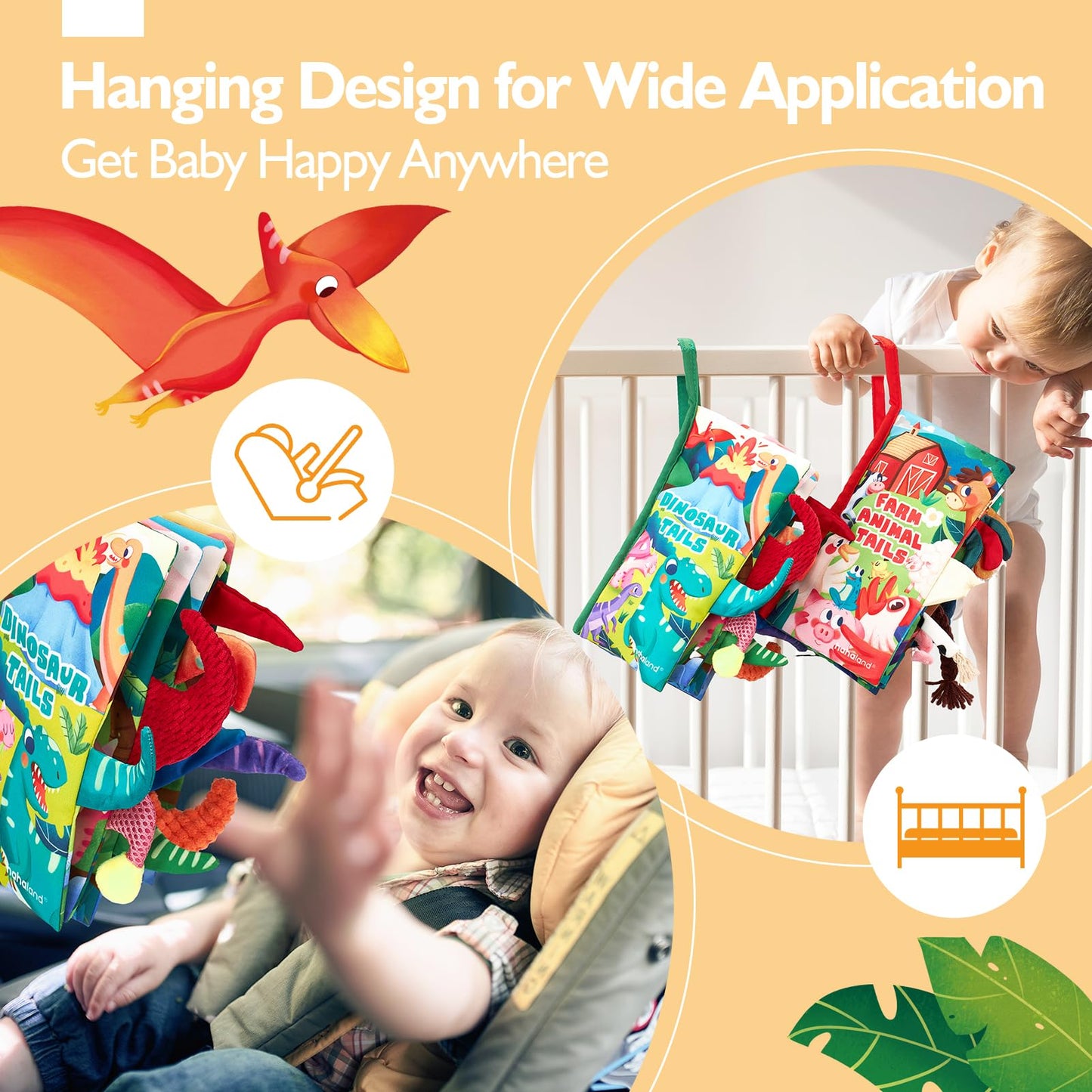 hahaland Baby Books 0-6 Months, 2PCS Baby Toys 0-6 Months Touch & Feel Tummy Time Books, Sensory Stroller Toys 0 3 4 6 Month Old Toys