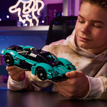 LEGO Technic Aston Martin Valkyrie model kit showcasing the buildable car with detailed design elements for creative play.
