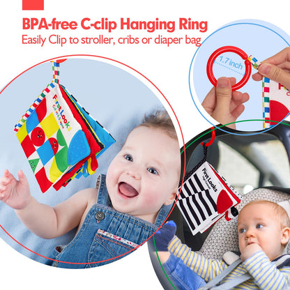 hahaland 2 Pack Baby Toys 0-6 Months, High Contrast Soft Baby Books, Hangable Sensory Toys Crinkle Cloth Books Folding Infant Toys, Newborn Toys 0-3 6 9 12 Months Boys Girls Gifts