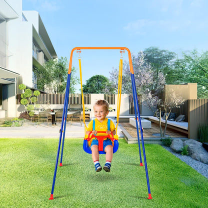 VEVOR Swing Sets for Backyard, 3-in-1 Toddler Swing Set with 4 Sandbags, Foldable Metal Stand, Easy to Assemble, Swingset Indoor/Outdoor for Kids Aged 3+