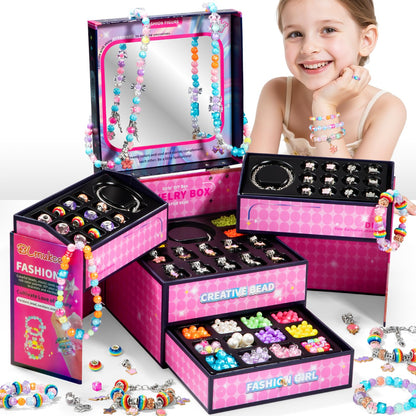 BLmukce charm bracelet making kit for girls, includes beads, charms, and necklace supplies for DIY jewelry crafting.