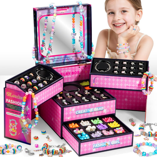 BLmukce charm bracelet making kit for girls, includes beads, charms, and necklace supplies for DIY jewelry crafting.