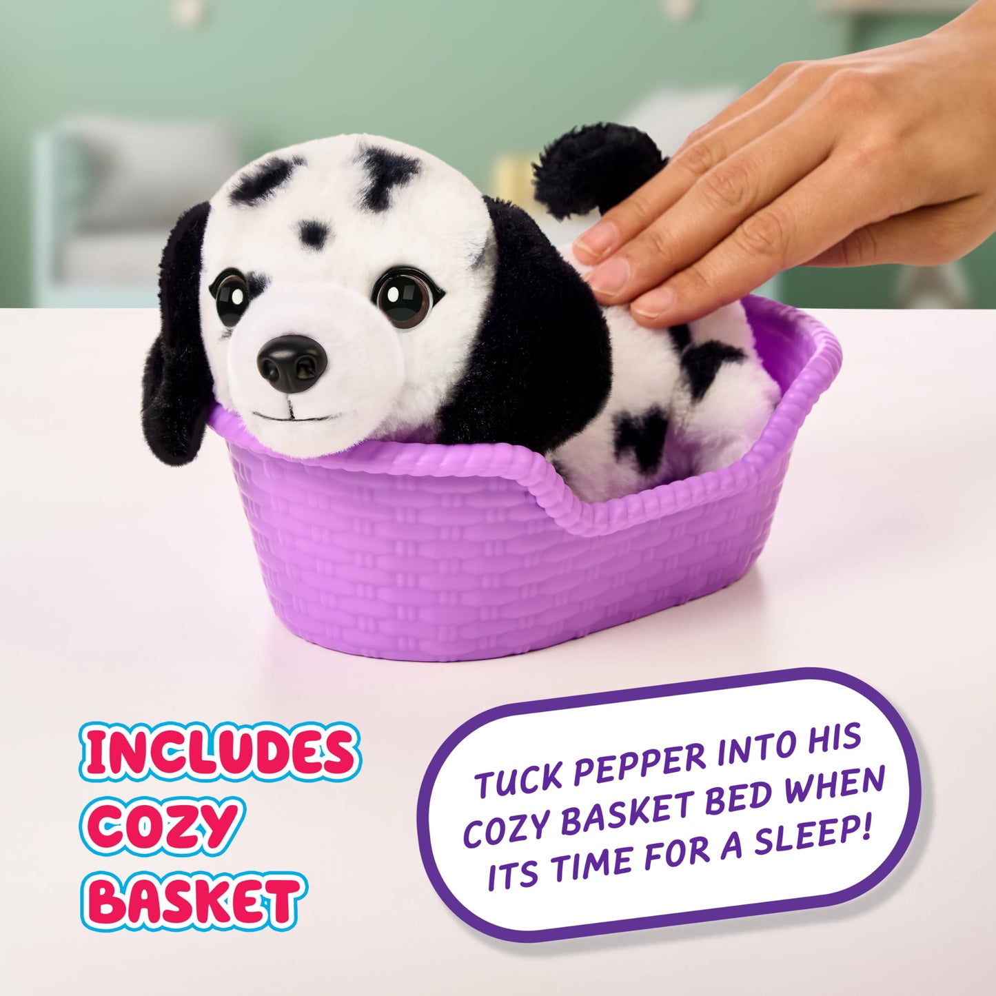 Little Live Pets My Really Real Puppy Minis- Pepper the Dalmatian| Interactive Puppy with 20+ Sounds & Reactions- Includes Basket for Display. Fun & Adorable Gift for Kids (11cm/4.3in tall)