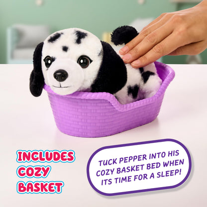 Little Live Pets My Really Real Puppy Minis- Pepper the Dalmatian| Interactive Puppy with 20+ Sounds & Reactions- Includes Basket for Display. Fun & Adorable Gift for Kids (11cm/4.3in tall)