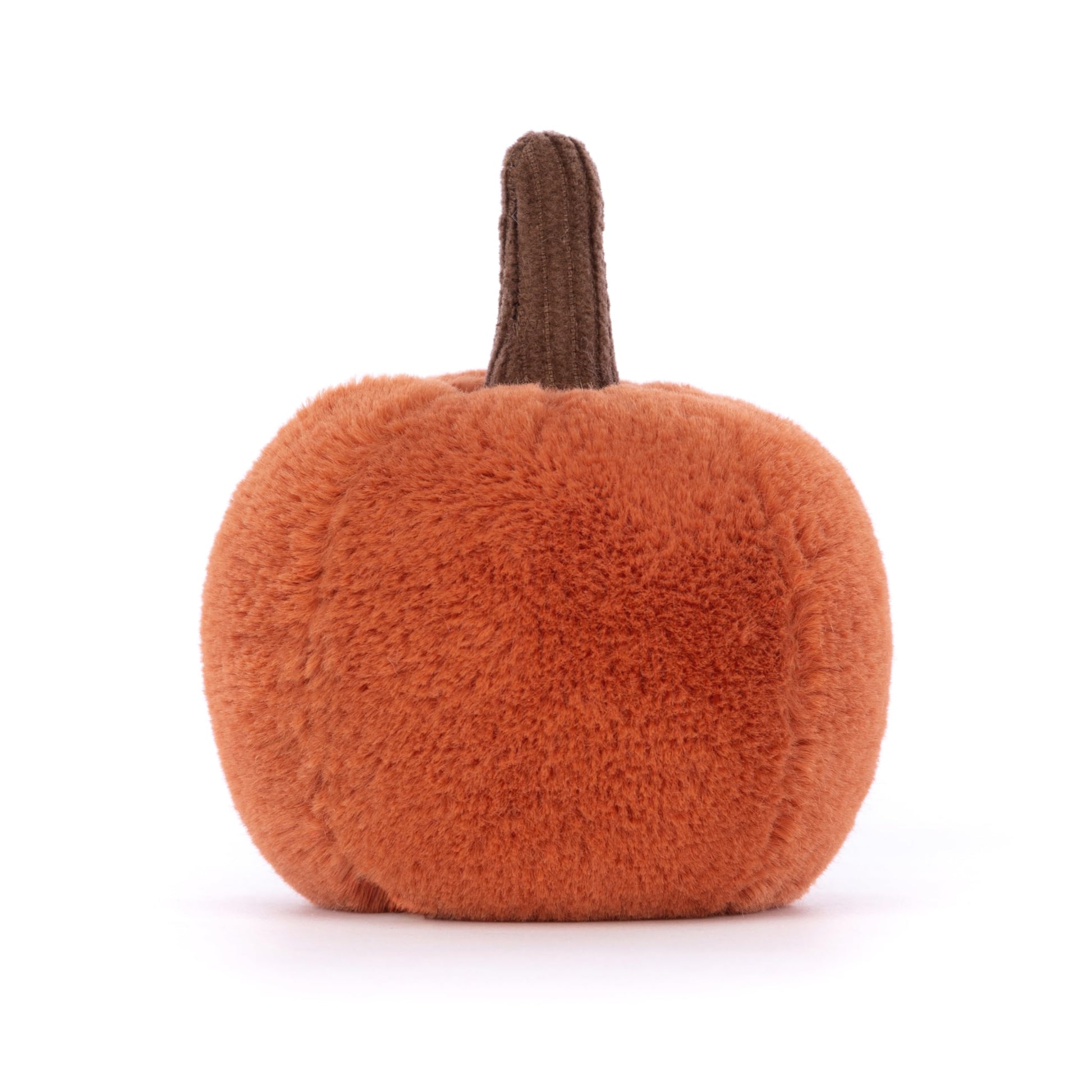 Jellycat Halloween Ooky Jack O Lantern Pumpkin plush, orange with a smiling face, 10cm x 9cm size, on a white background.