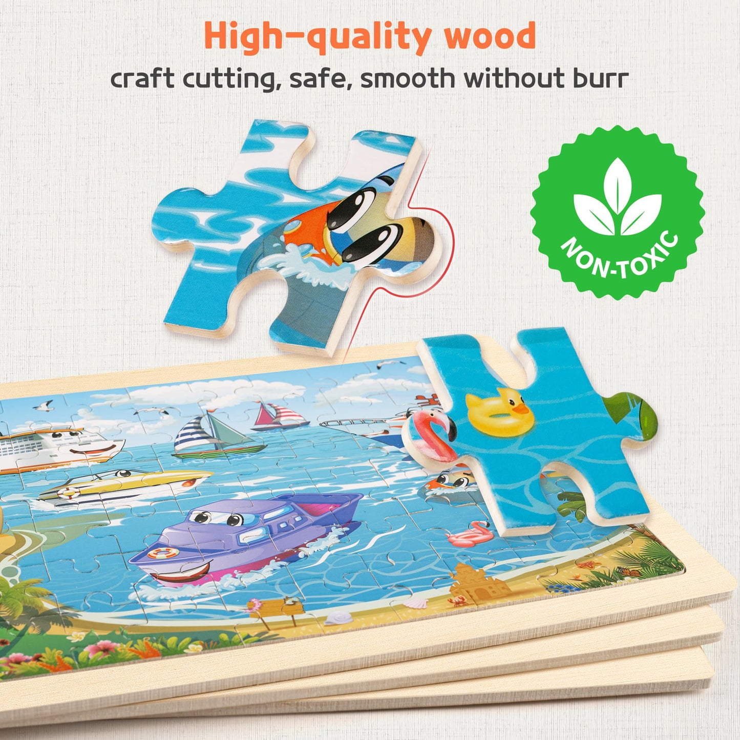 SYNARRY Wooden Vehicle Puzzles for Kids 3 4 5 6 7 8 Year Olds, 6 Packs 60 Piece Children’s Jigsaw Puzzles, Preschool Educational Toys Game Gifts for Toddlers Ages 4-8