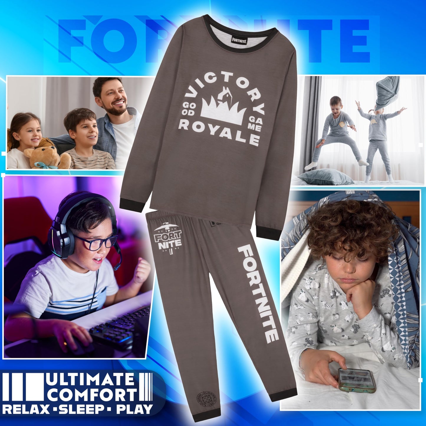 Get Trend Fortnite Boys Pyjamas Set, Long PJs for Kids & Teenagers, Cosy Loungewear Soft Nightwear, Gamer Gifts for Boys (15-16 Years, Brown Fortnite)
