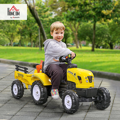 HOMCOM Kids Ride on Tractor with Back Trailer, Shovel & Rake, Horn, Four Wheels Tractor Toy for Child Toddler