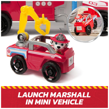 Paw Patrol Fire Rescue: Rapid Reload Fire Truck with Marshall Figure, Quick-Fire Launcher, Lights and Sounds, Kids Toys for Boys and Girls Ages 3 and Up