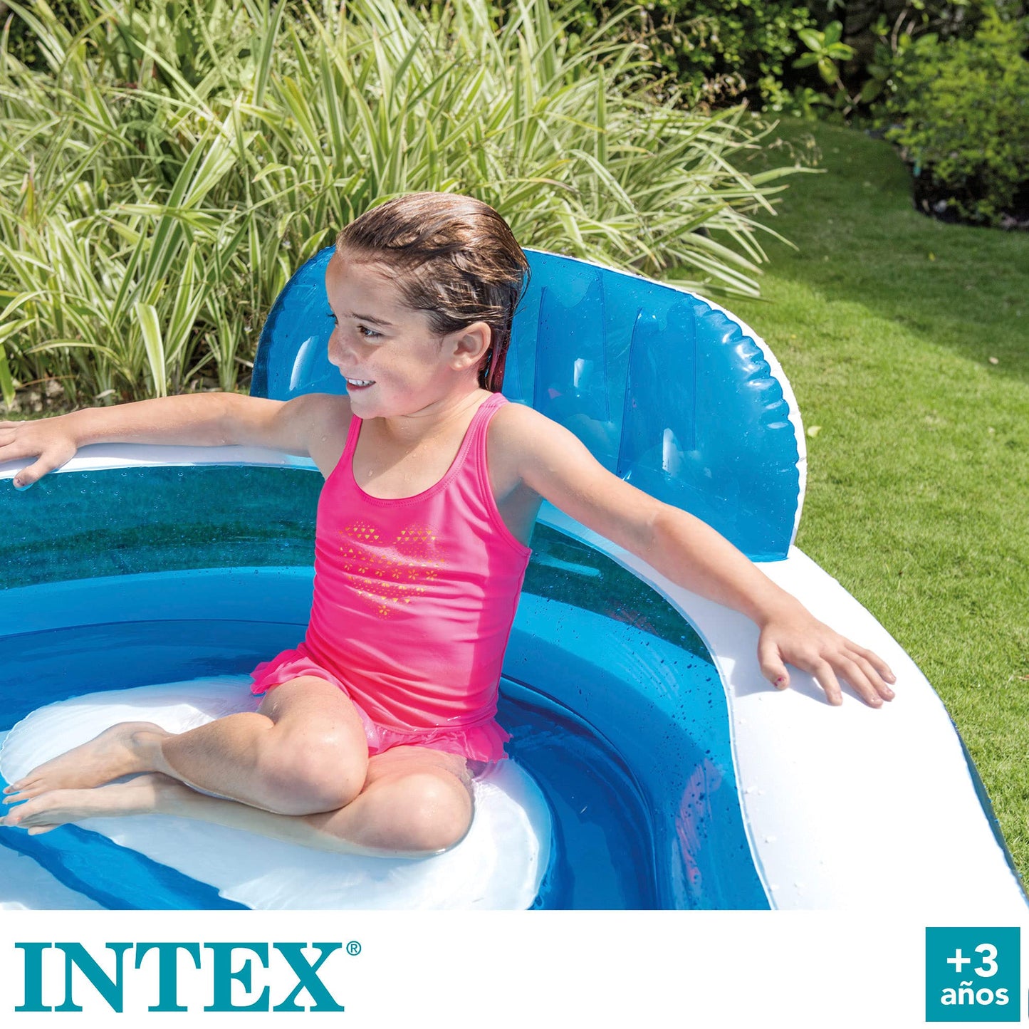 Intex 56475NP inflatable swim center family lounge, multi-color, 90 x 90 x 26 inches, perfect for summer fun.