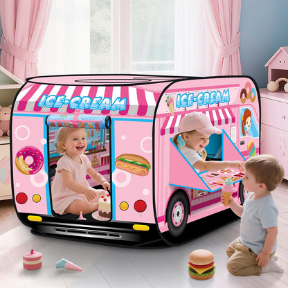 deAO Ice Cream Truck Foldable Play Tent –Children Play House Indoor Outdoor Play Toy Great Gift for Girls Boys 3 4 5 Years Old