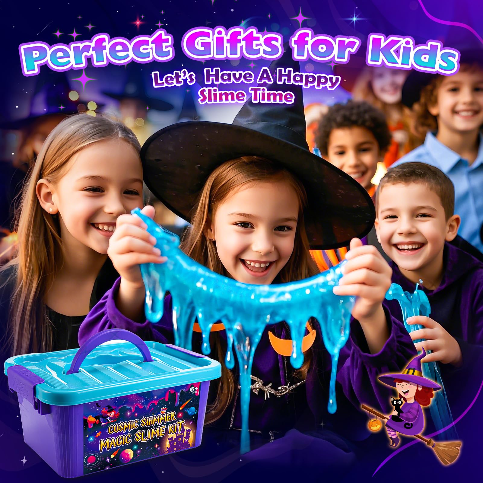 iKidiki galaxy slime making kit for kids, colorful fluffy slime toys for children ages 6-12, fun magic potion and slime craft set