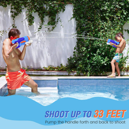 Kiztoys water gun toys for kids, 2-pack with large 1200ML capacity and 33ft range, ideal for summer water play in garden or beach.