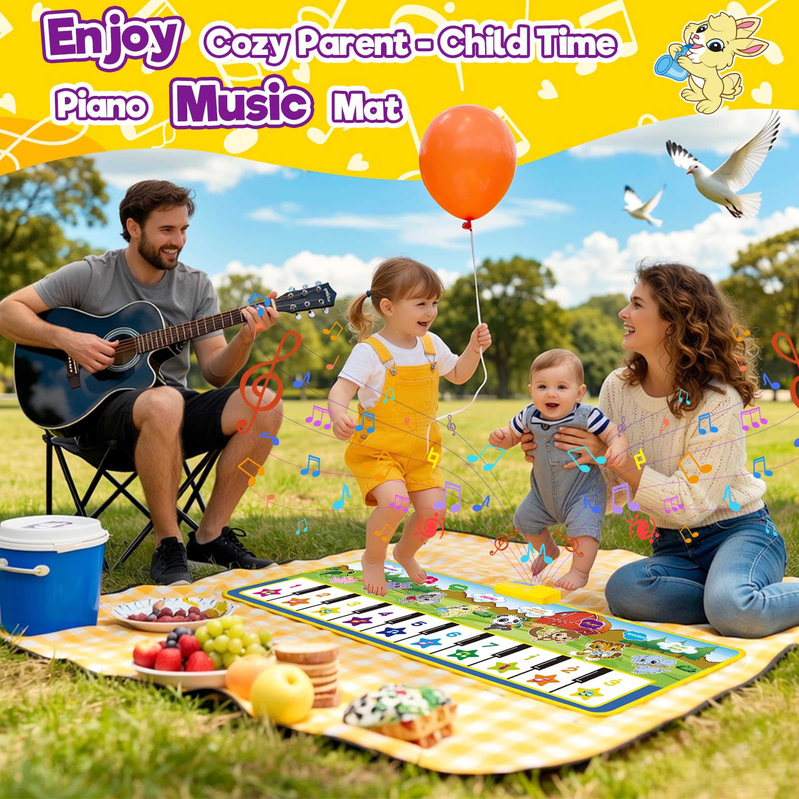 Foldable musical piano mat toy for toddlers, featuring a 10-key keyboard and non-slip design, ideal for early learning play.