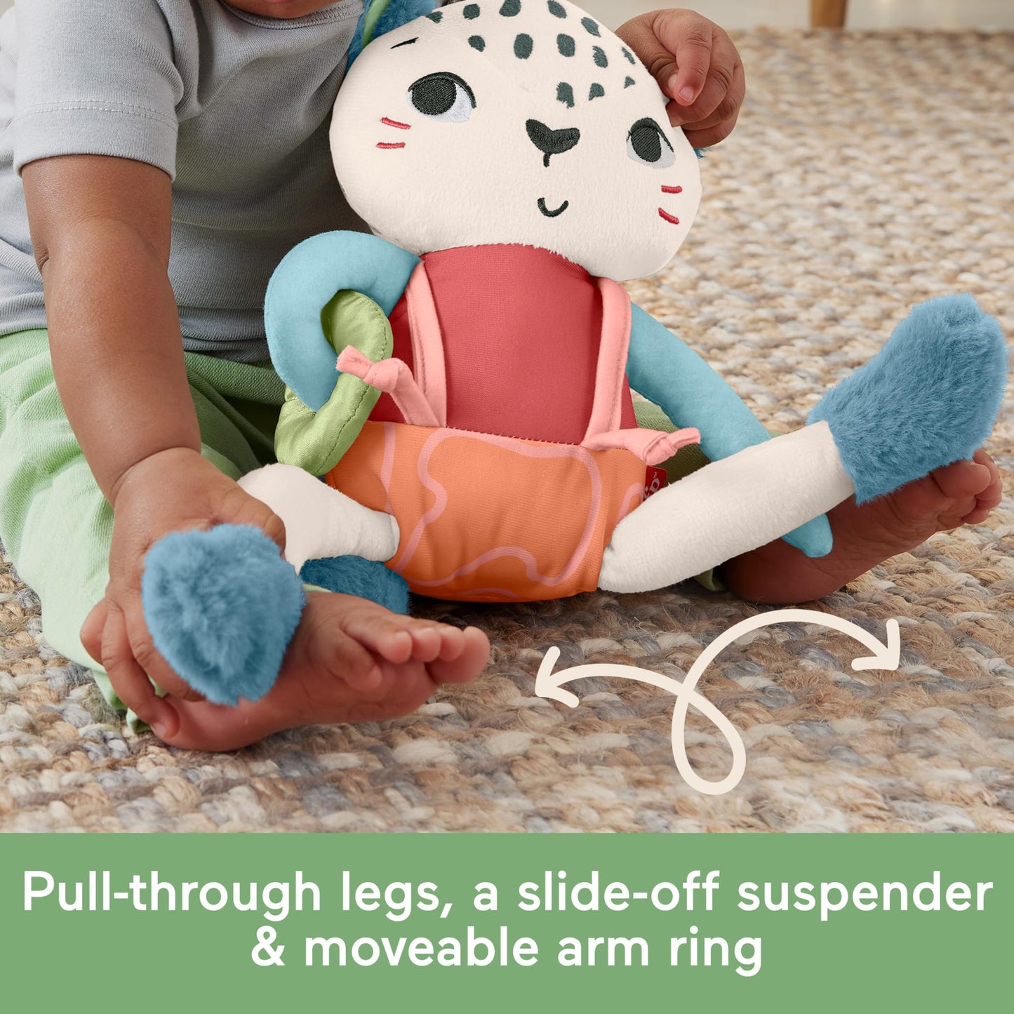 Fisher-Price Baby Sensory Toy Planet Friends Spotting Fun Snow Leopard for Newborns Ages 3+ Months, Made of 95% Recycled Plastic and FSC Certified Packaging, HKD64