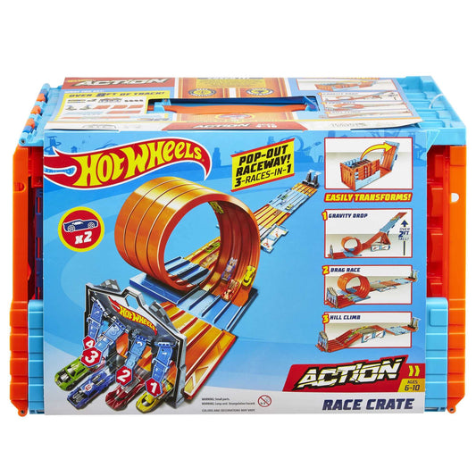 Hot Wheels Race Crate with 3 Stunts in 1 Set, 8+ feet of Race track, Includes 2 Hot Wheels cars, Portable Storage, Gift Set Ages 6 to 10,‎ GKT87
