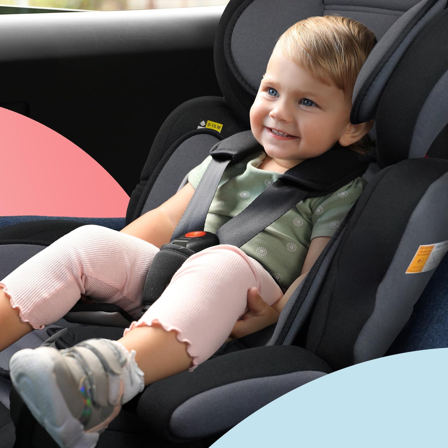 Kidoola Adjustable Car Seat for Toddlers & Children - Safety Certified Booster Seat, Padded & Comfortable with 3 Adjustable Age Functions & Straps, Up to 12 Years - ECE R44/04 (Grey & Black)