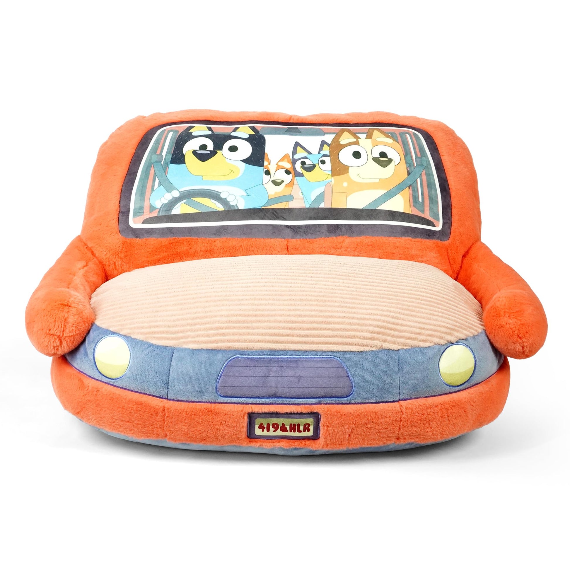 Bluey Car Sofa for kids, plush toddler armchair with family car design, soft, lightweight, perfect for playroom or bedroom lounging.