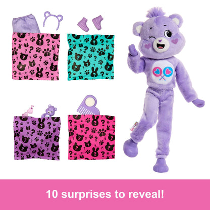 Barbie Cutie Reveal Doll & Accessories, Care Bears Series with Share Bear Plush Costume & 10 Surprises Including Color Change & Mini Bear, JCN94