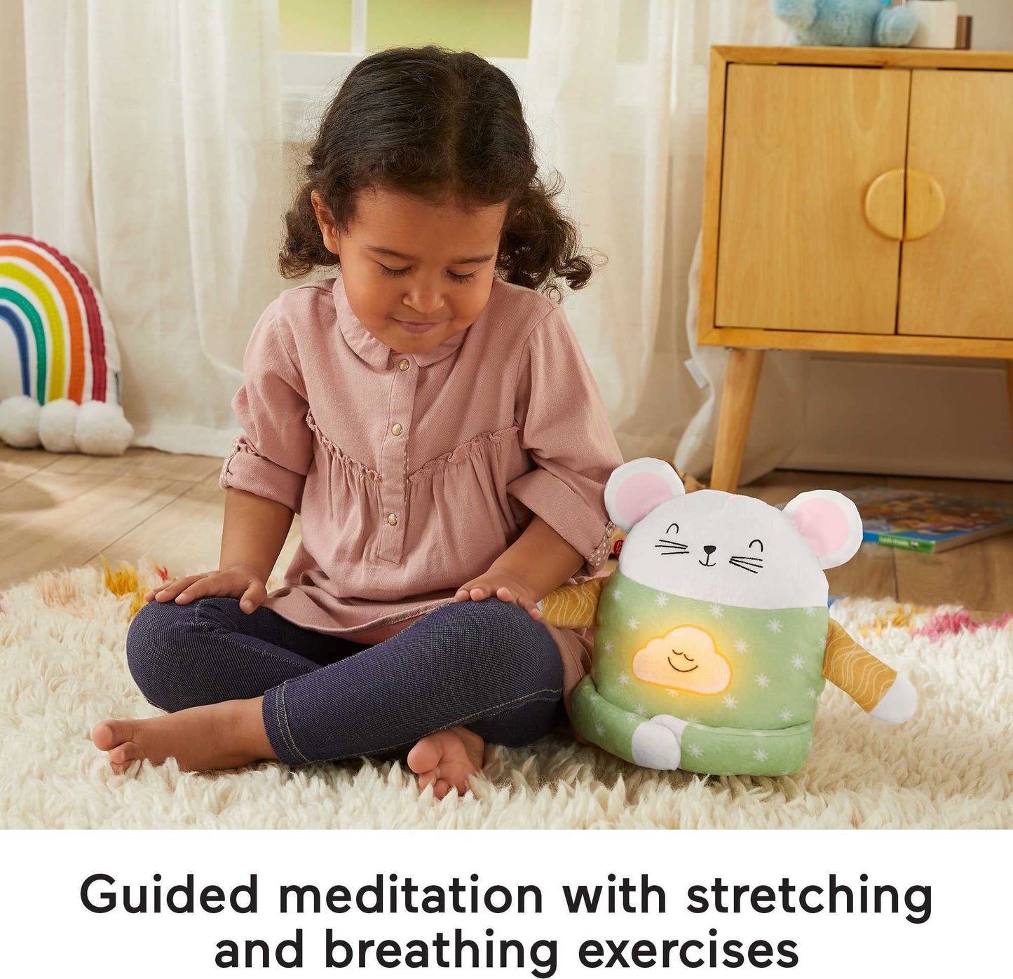 Fisher-Price Toddler Toy Meditation Mouse Plush Sound Machine with Music and Light for Preschool Kids Ages 2+ Years, GRV08
