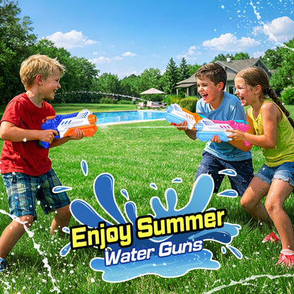 RONSTONE 4 pack water guns for kids and adults, with 300ml capacity and 25-30 ft range, ideal for outdoor pool and garden fun.