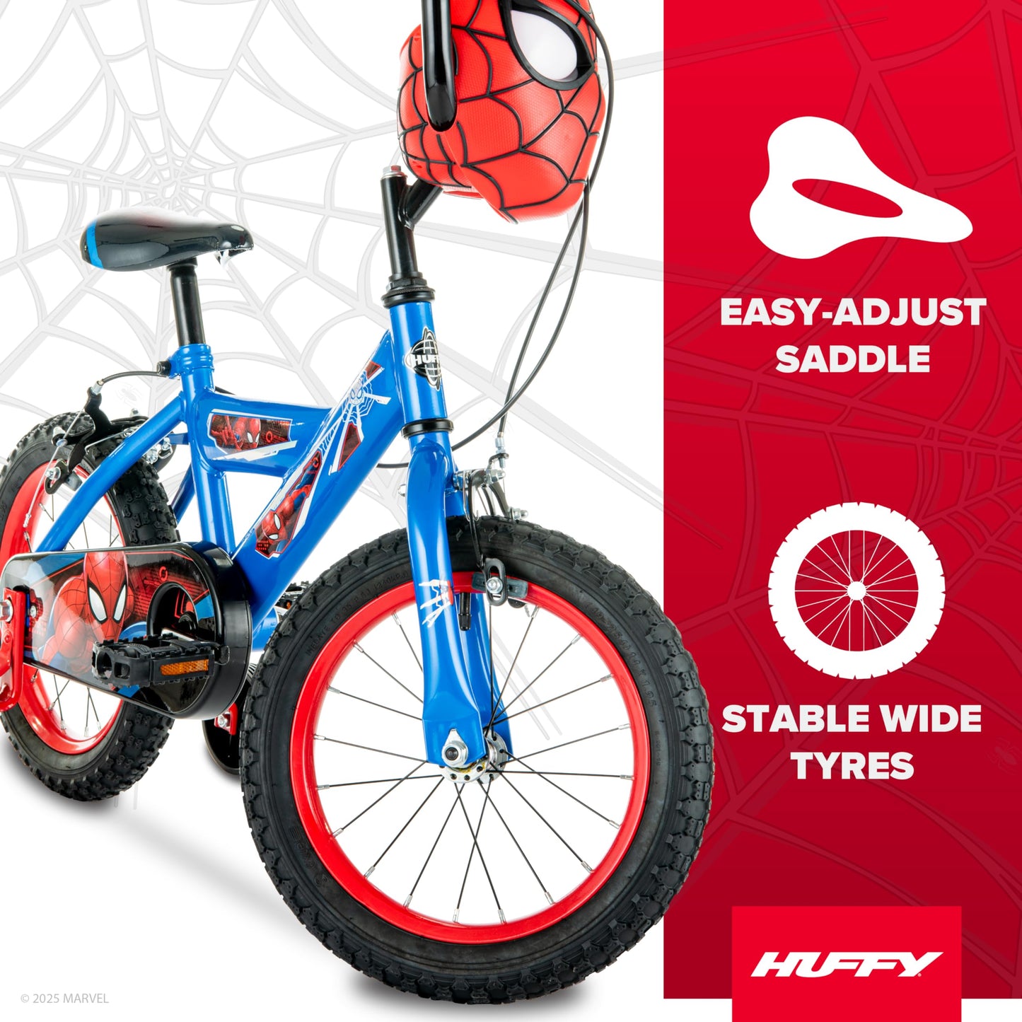 Huffy Boys Spiderman Bike 14 Inch Wheel with Spiderman Mask Handlebars Ages 4-6, 105-117cm, Blue