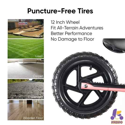 KRIDDO Toddler Balance Bike 2 Year Old, Age 18 Months to 4 Years Old, Early Learning Interactive Push Bicycle with Steady Balancing and Footrest, Gift Bike for 2-5 Boys Girls, Pink