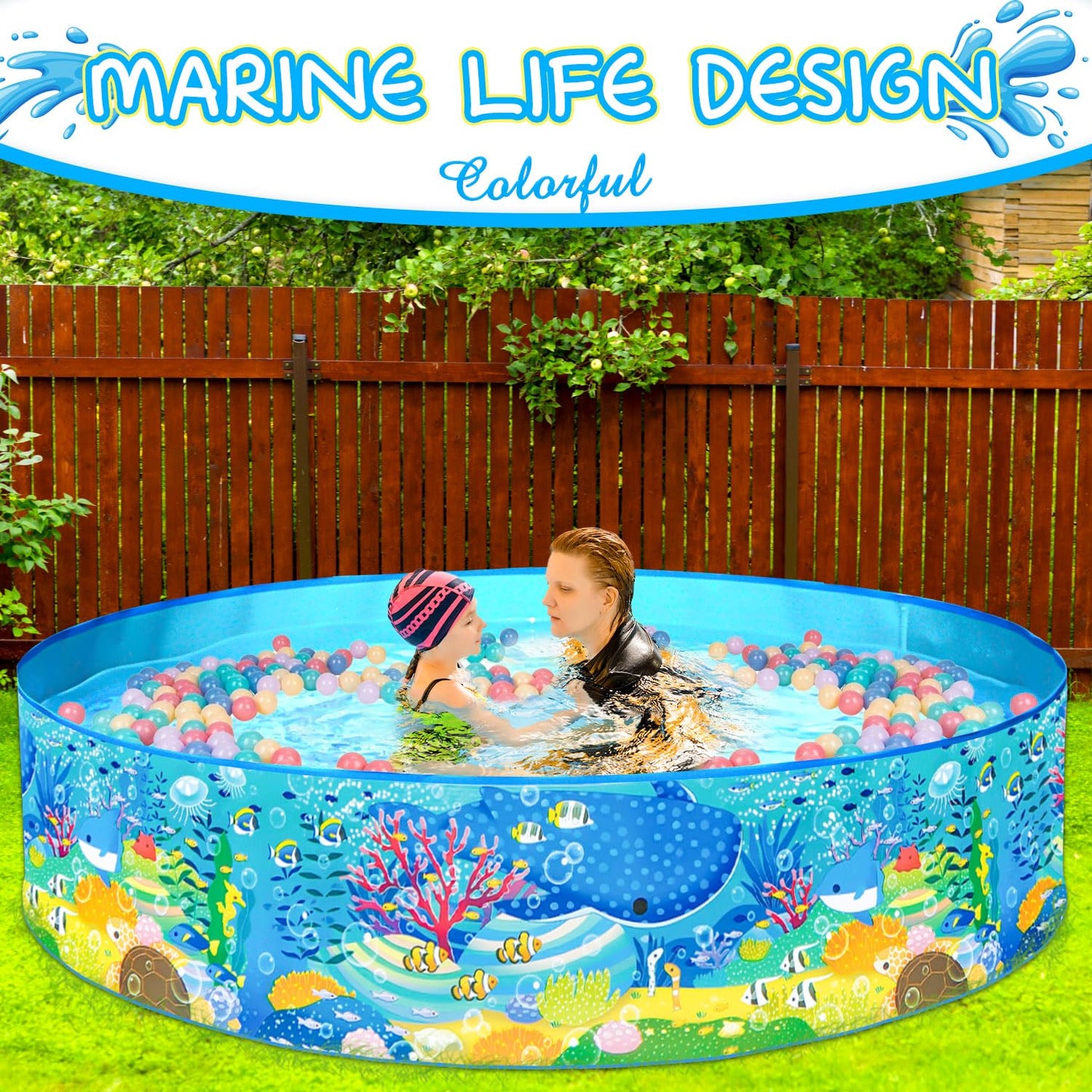TOPWAYS Sea Creature Paddling Pool, Kiddie Swimming Pool - Easy Setup No Inflation, Outdoor Kids Swimming Pool - Size 152x25cm (Sea Creature)