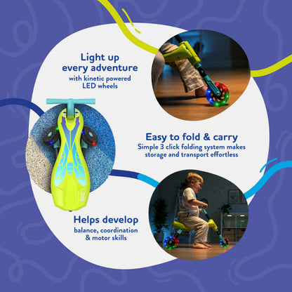 Scuttlebug 8615 Firefly Light Up Trike Ages 1-3 Push Bike 3-Wheel Foldable Ride-On Tricycle for 1+ Year Old Boys and Girls, Antennae Handlebar, Develop Your Toddler’s Balance and Motor Skills, Green