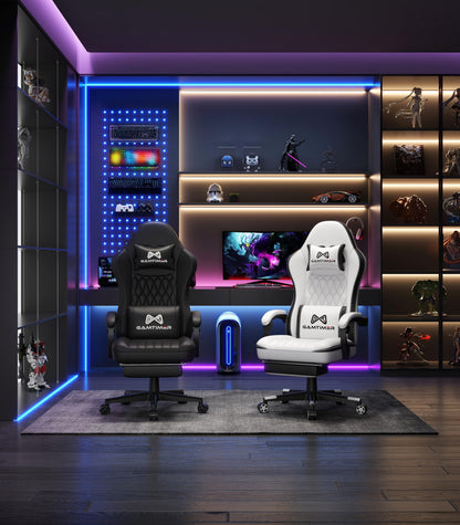 Gamtimer Gaming Chair with Footrest, Ergonomic Computer Chair, PU Breathable Material with Headrest and Lumbar Support, Suitable for Silla Gamer and Adults(BLACK)