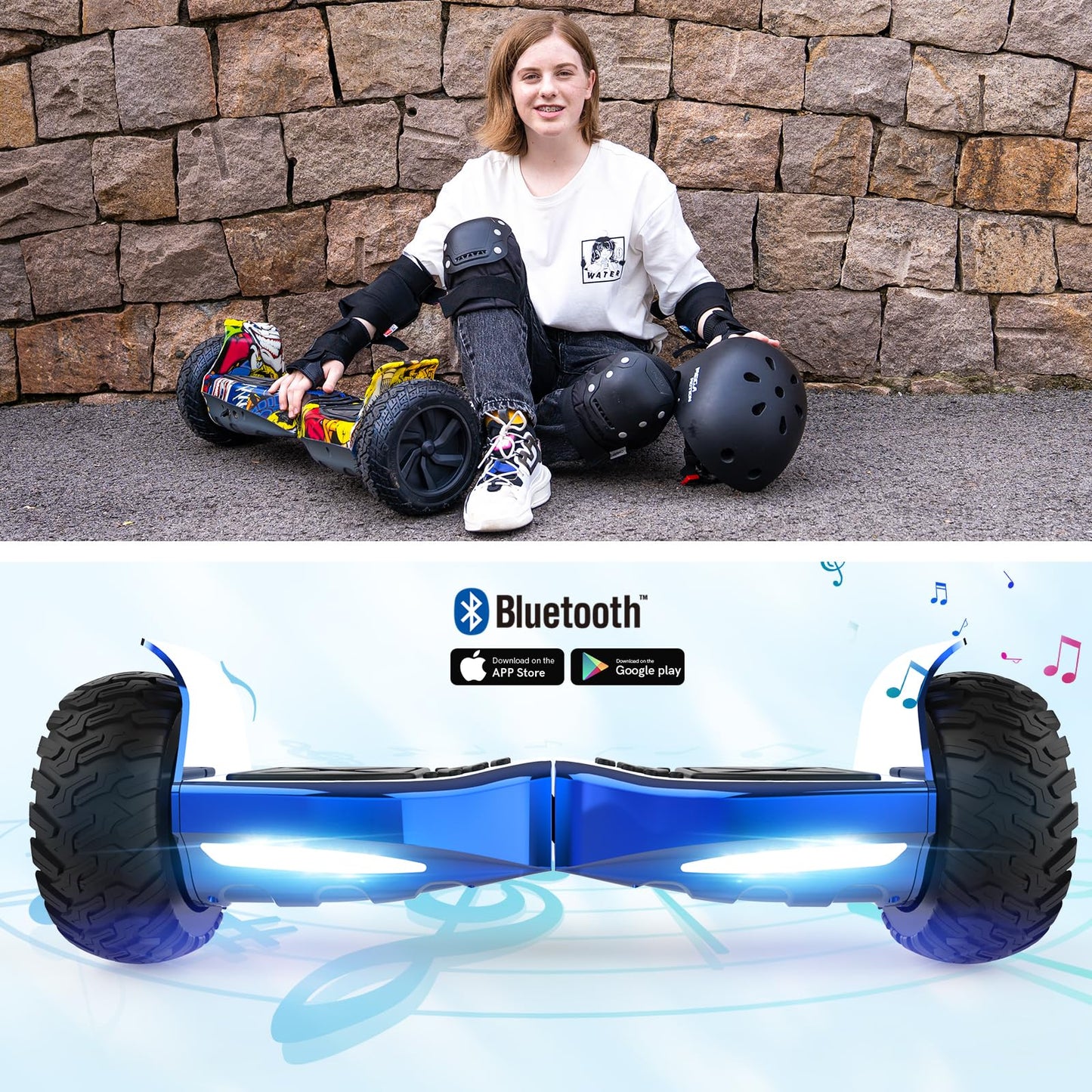 RCB Hoverboard 8.5" all terrain hoverboards, APP control function, integrated LED Bluetooth with powerful motor, electric skateboard self balance scooter, gift for Kids and Adults