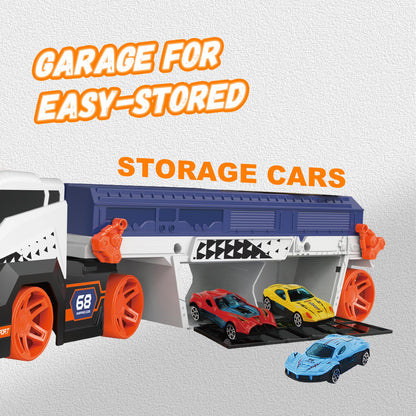 lerrbo Transport Truck Toys for Kid Boys 3-5, EVA Ball Launcher Car and Garage Car Toys with Light & Sound, Shooting Toy Sets, Birthday Gifts for Kid Boys Age 4-6